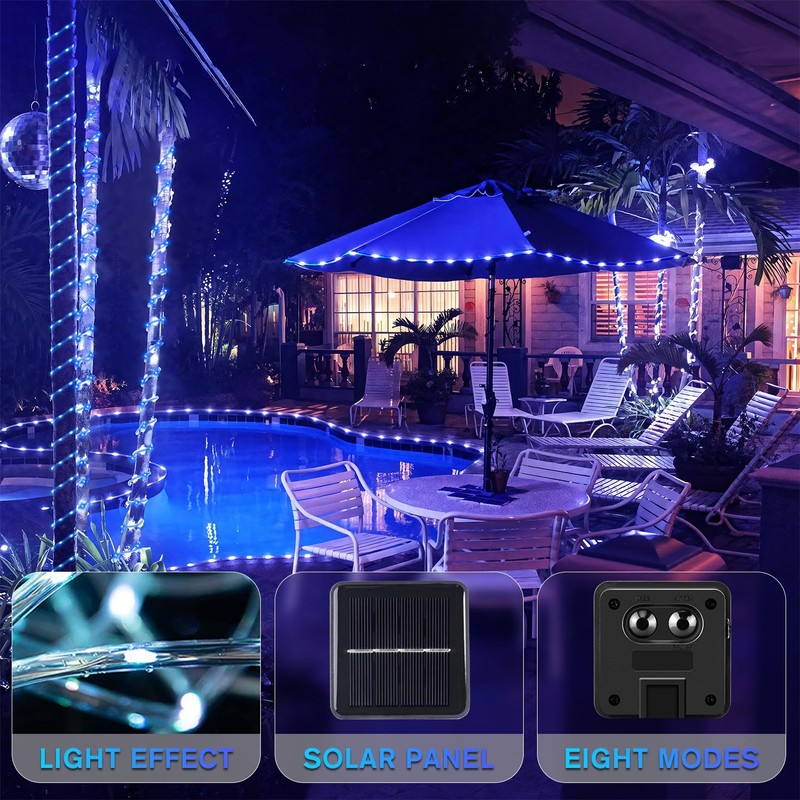 ANJAYLIA 33FT 100 LED Solar Rope Lights Outdoor Waterproof, Solar