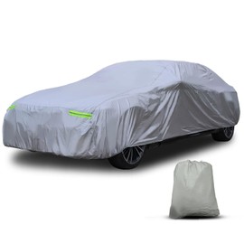 Sedan Waterproof Car Covers for Automobiles All Weather Season UV Protection Snowproof Outdoor Full Cover Universal Fit Sedan Length 2000'' to 210'' Silver