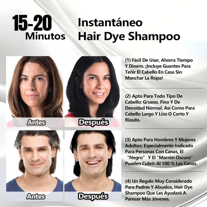 Shampoo Con Tinte Para Cubre Canas Extracto Ginseng Jengibre
