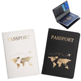 Fc'Noqgn 2 Piece Passport Holder, Passport Cover, Faux Leather Passport Holder, Passport Holder for Credit Card, ID Card and Travel Document Protection, black white, Modern