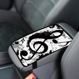 Hobbspring 1pc Center Console Armrest Cover Pad 32x19cm Music Note Neoprene Car Armrest Cushion Waterproof Armrests Seat Box Cover Protector for Universal Cars Vehicles SUVs