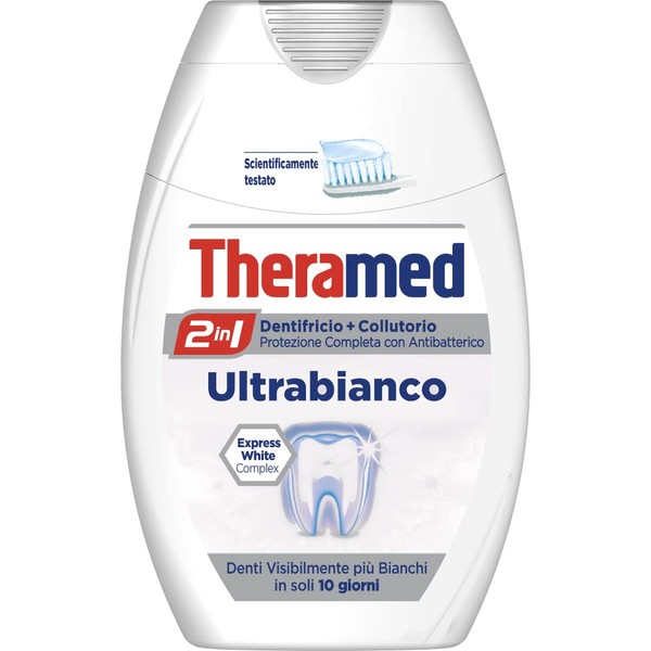 Theramed, Zahnpasta Ultra Weiß, Whitening und Fleckenschutz, antibakterielle Wirkung, für frischen Atem und gesundes Zahnfleisch, 1 Flasche mit 75 ml