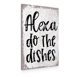 BEASTZHENG Funny Alexa Do The Dishes Kitchen Metal Tin Sign Wall Decor - Vintage Kitchen Quote Tin Sign Decor Gifts
