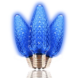 MIK Solutions - Bombilla LED de repuesto C9 de Mik Solutions más vendida (paquete de 25) bombillas LED azules de repuesto de Navidad facetadas con forma de vela, grado comercial E17 Socket Bombillas de techo