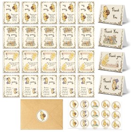 Guawubiang 40Pcs Winnie Thank You Cards with Kraft Envelopes, the Pooh Quotes Thanks Cards with Winnie Stickers, Baby Shower Appreciation Cards Set, Classic Winnie Baby Shower Party Favors(6 * 8in)
