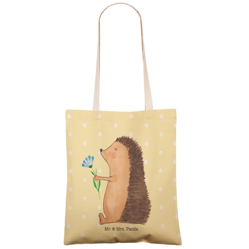 Mr. & Mrs. Panda Hedgehog with Flower Shopping Bag, yellow