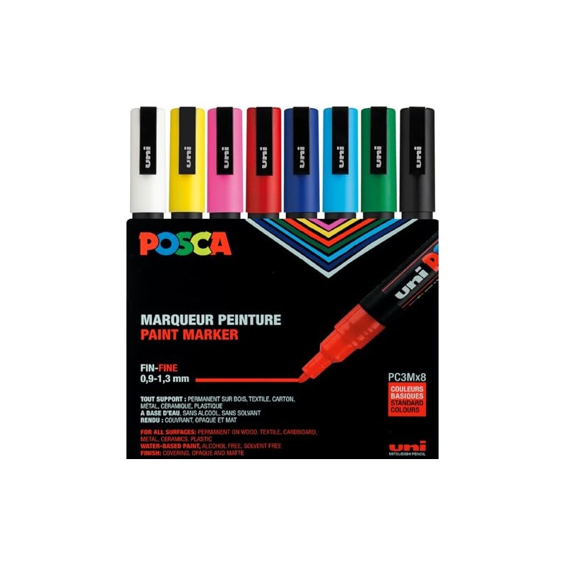 Posca - PC3M8C - Paquete de 8 rotuladores de colores