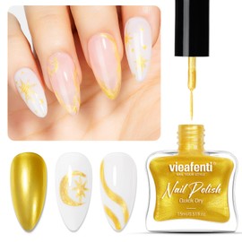 vieafenti Gold Nail Polish Liner Air Dry 15ml, Glitter Liner Painted Nail Art for Dotting Painting French Manicure Quick Drying Non Gel