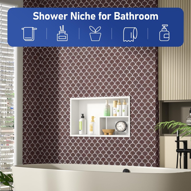 Bernkot Stainless Steel Shower Niche 12"×24" White with Shelf No