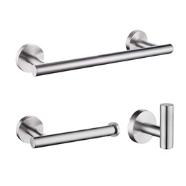 Nolimas 3-Pieces Set Brushed Nickel Bathroom Hardware SUS304 Stainless Steel Round Wall Mounted - Includes 12" Hand Towel Bar, Toilet Paper Holder, Robe Towel Hooks,Bathroom Accessories Kit