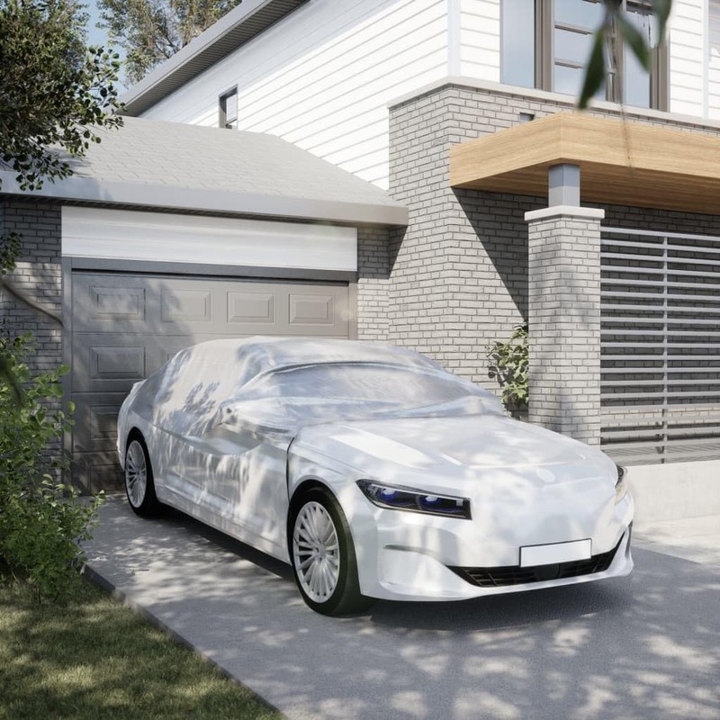 vidaXL Car Cover Half Garage with Hooks Silver M