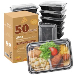 Golden State Art, 50 Pack 28 Oz Meal Prep Container, 1-Compartment Lunch Bento Box with Lid, BPA Free, Freezer, Microwave, Dishwasher Safe