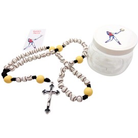 Westmon Works Baseball Rosary Deluxe Edition Set with Metal Crucifix Tangle Resistant Rope Connection Ball Beads and Holy Card in a Protective Jar