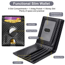 doeboe Airtag Wallet Men, Wallet for Men with Airtag Holder, Genuine Leather Credit Card Wallet, Bifold Slim Wallet for Air Tag GPS Tracker, RFID Minimalist Front Pocket Wallet [No Airtags]