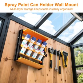 Spray Can Holder, Wall Mount Spray Paint Can Holder, Spray Can Rack with 8 Can Holes & 2 Shelf, Heavy Duty Paint Bottle Organizer for Garage, Home, Shop