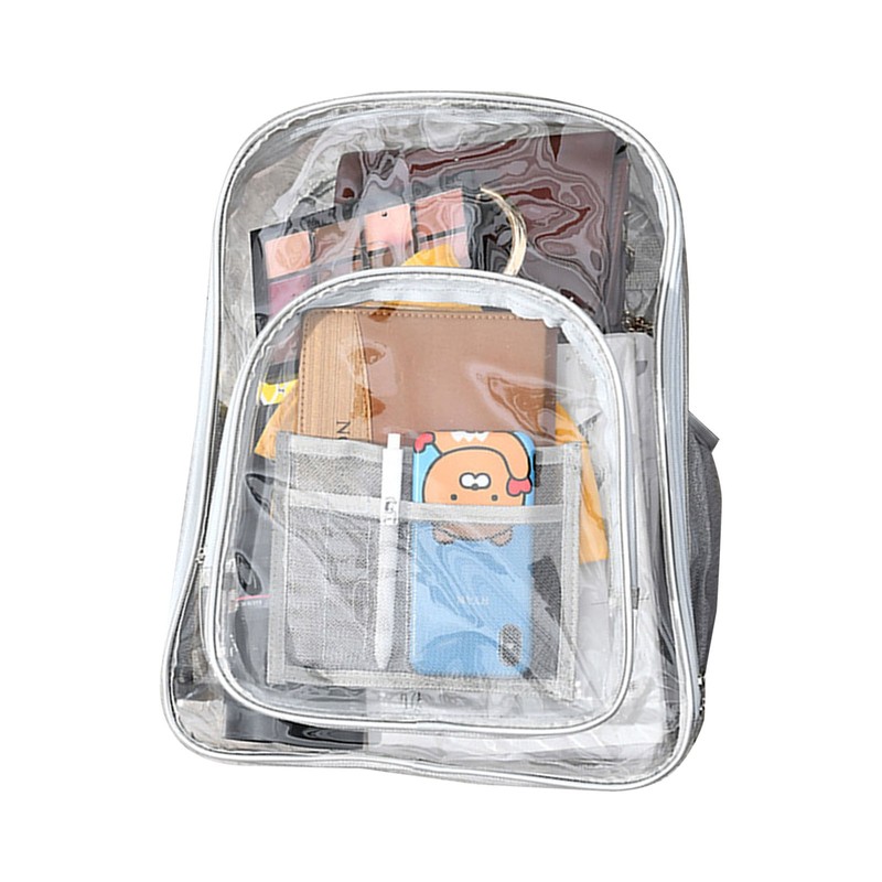 Backpack Schoolbag PVC Waterproof Gray Transparent Large Capacity for School