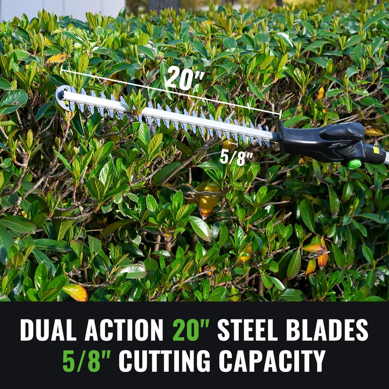 Pole Hedge Trimmer Cordless 20V with Battery Powered 20-Inch Electric