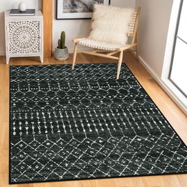 Beeiva Moroccan Carpet for Living Room, 5x7 Soft Low Pile Machine Washable Area Rug, Non Slip No Shedding Geometric Printed Rugs for Bedroom, Office - Black