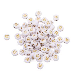 Cheriswelry 50g/360pcs Flat Round Letter Alphabet Beads with Gold Letter R Acrylic Disc Coin Pony Bead Spacers for Jewelry Kandi Bracelet Necklace Keychain Making 7mm