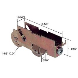 CRL Sliding Glass Door Roller with 1-1/8" Tandem Steel Wheels; 11/16" Wide Housing for Pacific Doors