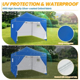 COBIZI 10x10 Pop Up Canopy Tent Commercial Heavy Duty Instant Canopy with 4 Sidewalls, UV 50+ Silver Coated Waterproof Vendor Tent, Portable Shelter with Carry Bag, Event Tent for Parties Patio, Blue