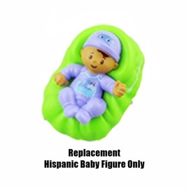 Fisher-Price Replacement Part Little People Big Helpers Family FTL14 - Replacement Hispanic Baby Figure in Green Basket Wearing Purple Outfit