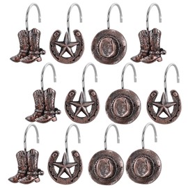 CTOHN 12-Piece Western Shower Curtain Hooks, Cowboy Stainless Steel Decorative Shower Hangers Rings for Country Farmhouse Bathroom Decor