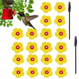 FUNNTY 20Pcs Hummingbird Feeder Replacement Flowers, Hummingbird Feeder Parts with 2 Cleaning Brush, Hummingbird Feeder Replacement Flowers for Outdoors Hanging Ant and Bee Proof