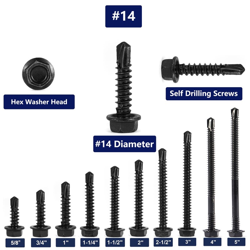 #14 x 3" Sheet Metal Screws 100PCS 410 Stainless Steel