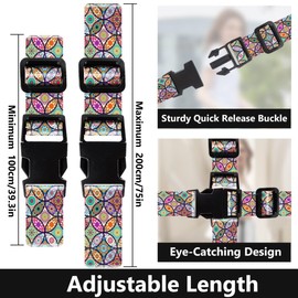 2 Pack Luggage Straps for Suitcases Adjustable Luggage Belt TSA Approved, Bright Colors Travel Packing Straps with Quick Release Buckle Unique Nylon for Sleeping Bag Car Seat, Bohemia