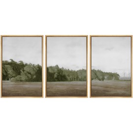 SIGNWIN Framed Canvas Print Wall Art Set Cloudy Sky Over Green Forest Clearing Nature Wilderness Illustrations Modern Art Landscape for Living Room, Bedroom, Office - 16"x24"x3 Natural