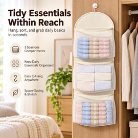 3-Tier Hanging Organizer for Underwear & Socks – Non-Woven Fabric Wall Storage Bag with Visible Pockets for Home & Dorm