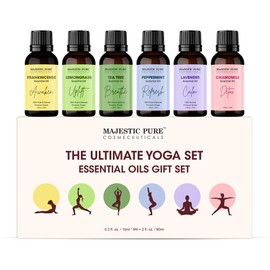 Majestic Pure, Yoga Essential Oil Gift Set | 100% Pure & Natural Set for Yoga, Meditation and Self-Care Rituals | Frankincense, Tea Tree, Lavender, Peppermint, Lemongrass, Chamomile - Pack of 6