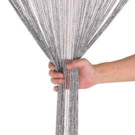 WedDecor String Curtains with Glitter Fringe Panel Fly Screen Room Divider Tassel Curtain for Doors Doors Windows Home Decor Event Decoration 90x200cm Dark Silver
