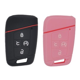 WEIBISS 2pcs Key Fob Cover Case Protector Shell Remote Keyless Entry Holder Bag for 2021 2020 2019 VW Volkswagen Tiguan Atlas Jetta Passat Golf Alltrack KR5FS14-US 3G0959754T, Black Pink