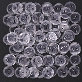 Trimming Shop 15mm Plastic Transparent Clear Round Backing Buttons with 2 Holes for Sewing, Art & Craft, Snap Fasteners, Scrapbooking, 25pcs