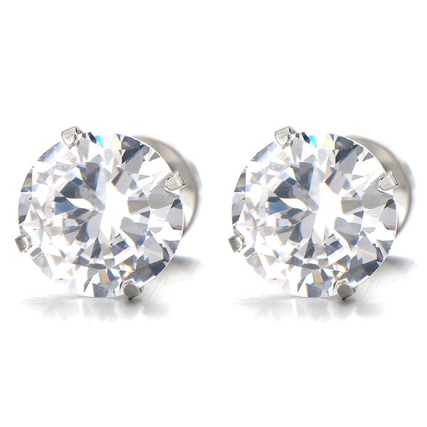 1 Pair 8MM Mens Ladies White Cubic Zirconia Stud Earrings