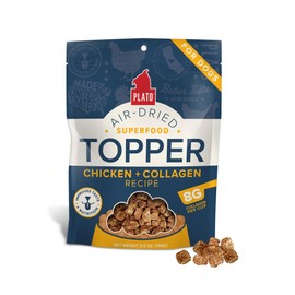 PLATO Pet Treats Dog Food Toppers - Air-Dried Dog Food Toppers for Dry Food - with Collagen to Support Skin and Coat Health - Chicken and Collagen Recipe 5.5oz