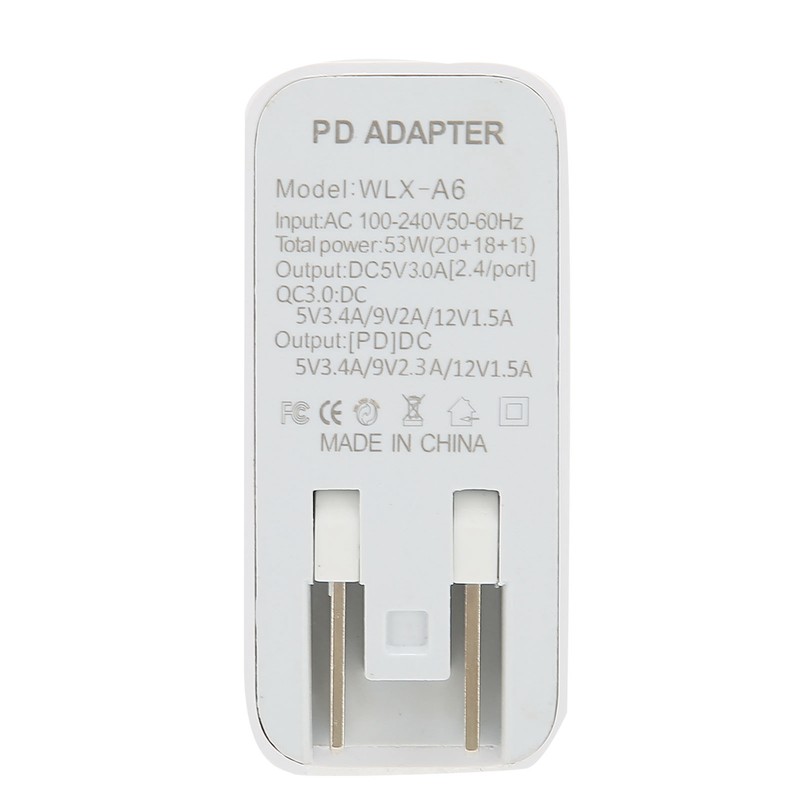 53W 4 Port Mobile Phone Charger 20W PD QC3.0 Fast