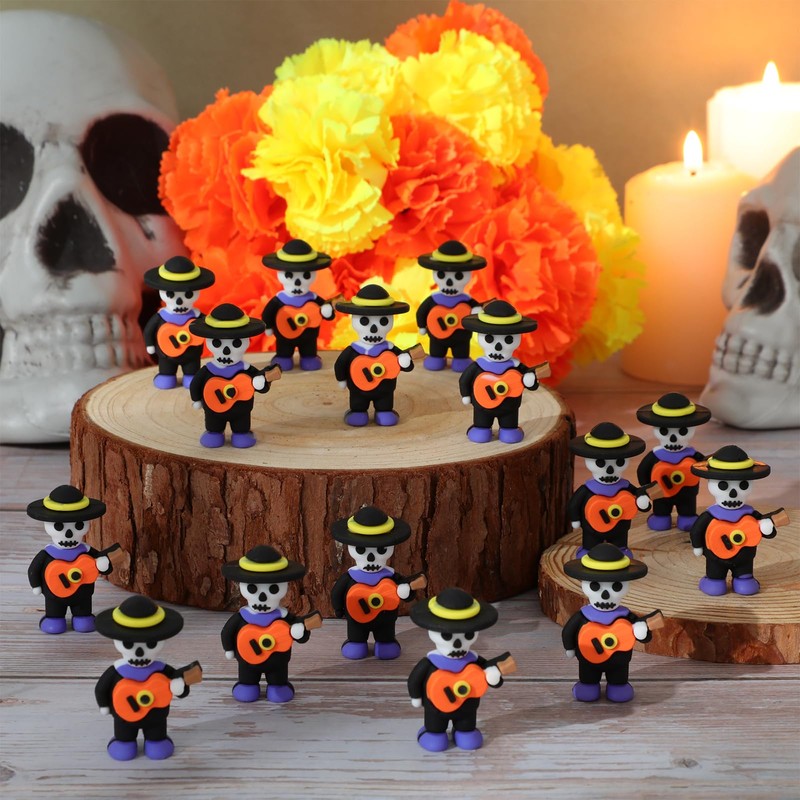 VioraWhite 25 Pcs Día de Los Muertos Small Figures Day