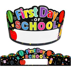 JUESMOS First Day of School Crowns Decorations 24pcs Adjustable Kids First Day of School Paper Cap Headband Gifts for Kids Students Back to Schools Party Hats for 1st Day of Kindergarten Preschool