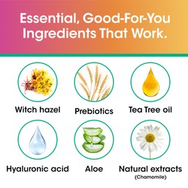 vH essentials Feminine Cleansing Wipes 32 ct. pH Balanced, Prebiotics, Tea Tree & Aloe, Soothing Witch Hazel, Odor-Blocking Formula, Vaginal and Perianal Care, Paraben, Alcohol, and Fragrance-Free