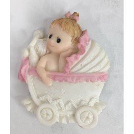 Unknown New Born Baby Girl Pink Ruffled Stroller Porcelain 3.5x3