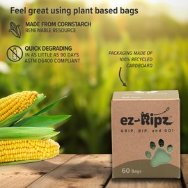 100% Compostable Pet Waste Bags, ASTM D6400 Compliant, Plant Based Doggie Bags, 4 Rolls of 15 Bags (60 Bags), Dog Poop Bags Biodegradable