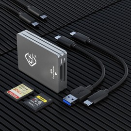 CFexpress - Lector de tarjetas tipo A y SD, doble ranura USB3.2 Gen2 10Gpbs tipo A CFexpress adaptador de lector de tarjetas USB C a USB C/USB A para CFexpress tipo A/SD, compatible con