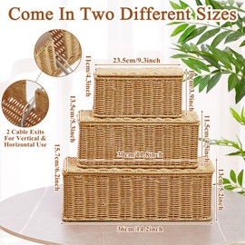 Marsui 3 Pcs Cable Management Box Synthetic Rattan Cord Organizer Cable Hider Storage Wire Box with 2 Open Slots for Home Office Desk Computer TV Wires USB Hub (Small,Medium,Large)