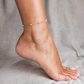 VIROMY Ankle Bracelets for Women Gold Chain 14K Gold Plated Beads Anklet Dainty Beach Summer Simple Foot Anklets for Women Gifts for Women