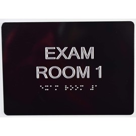 EXAM Room 1 Sign with Tactile Text and Braille Sign -(Aluminium, Black/Silver,Size 5X7) The Sensation line