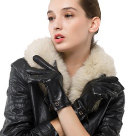 Nappaglo Women Italian Leather Gloves - Winter Driving Ladies Lambskin Warm Fleece Lining