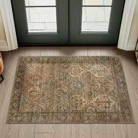 Bavni Area Rug, Lightweight Washable Rugs for Entryway Bathroom Kitchen, Ultra-Thin Sound Absorbing Low Pile Non Slip Rubber Rugs Backing, Durable Aesthetic Vintage Sepia 2x3 Rug